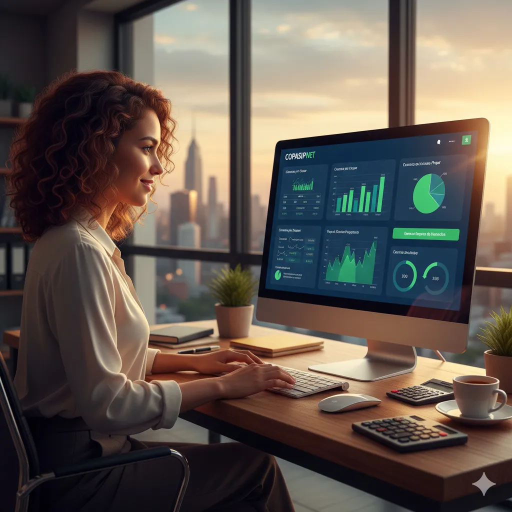 Oficina moderna usando software administrativo